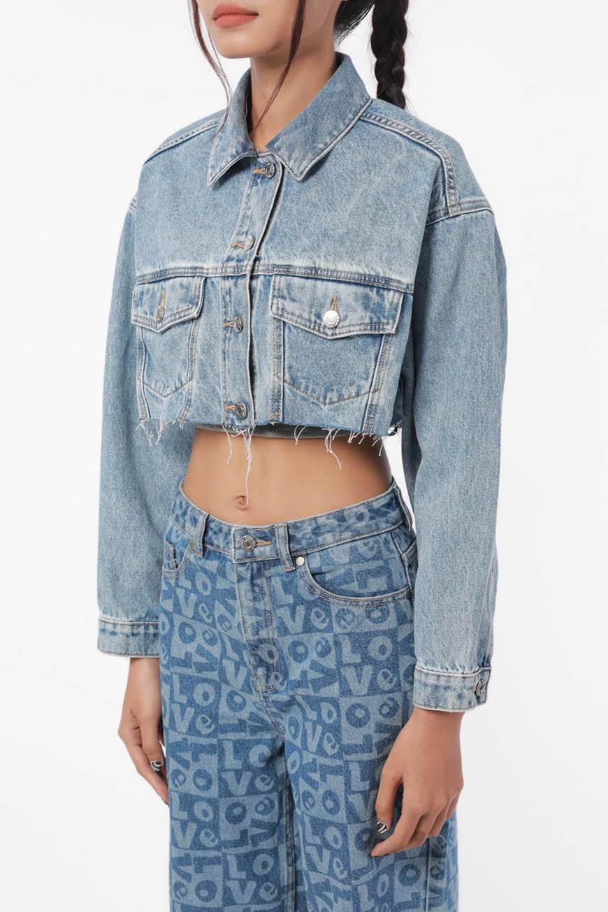 Topshop hacked off sale crop denim jacket